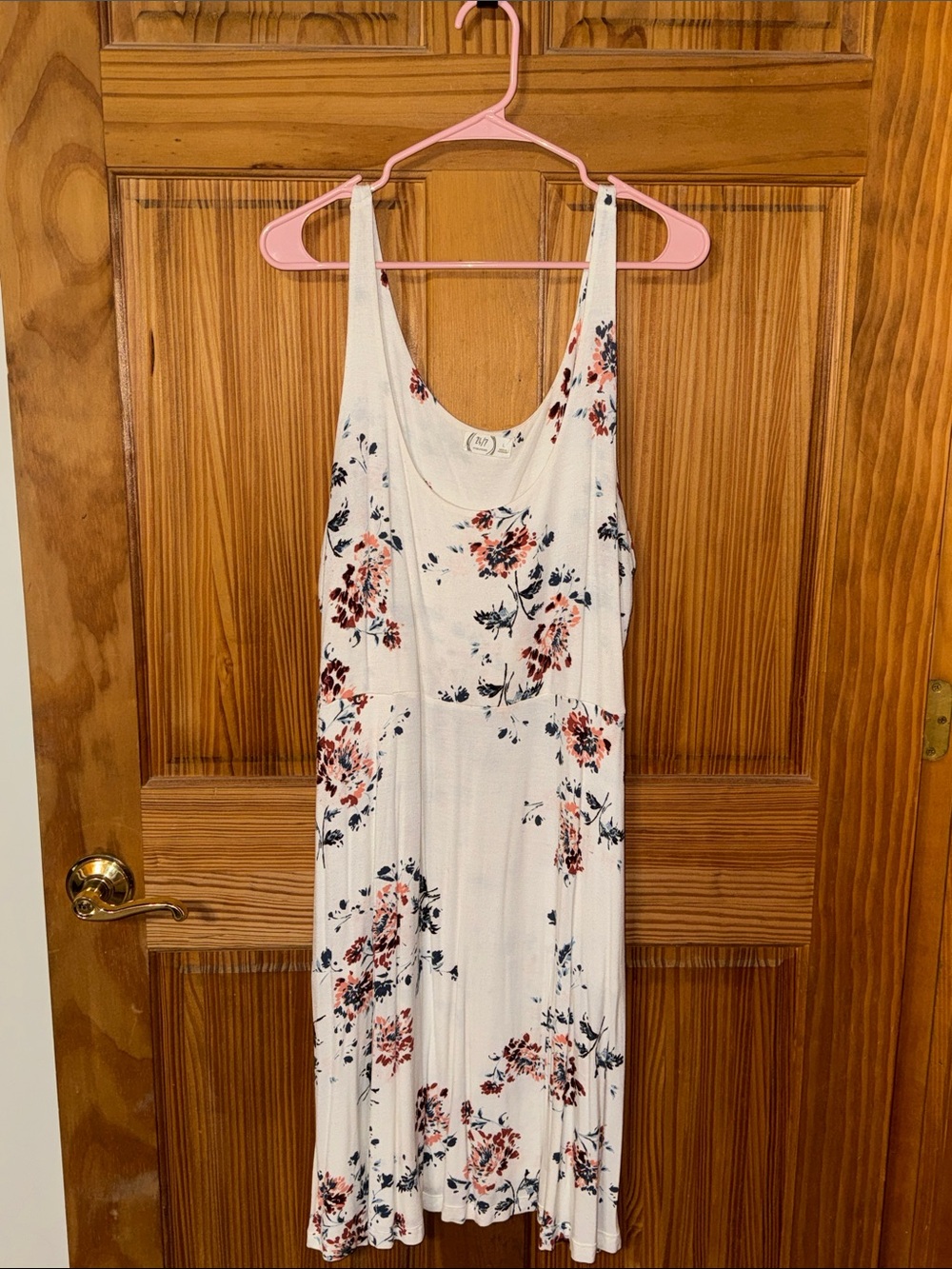Maurices Cream Floral Midi Dress with Pink and Navy Accents